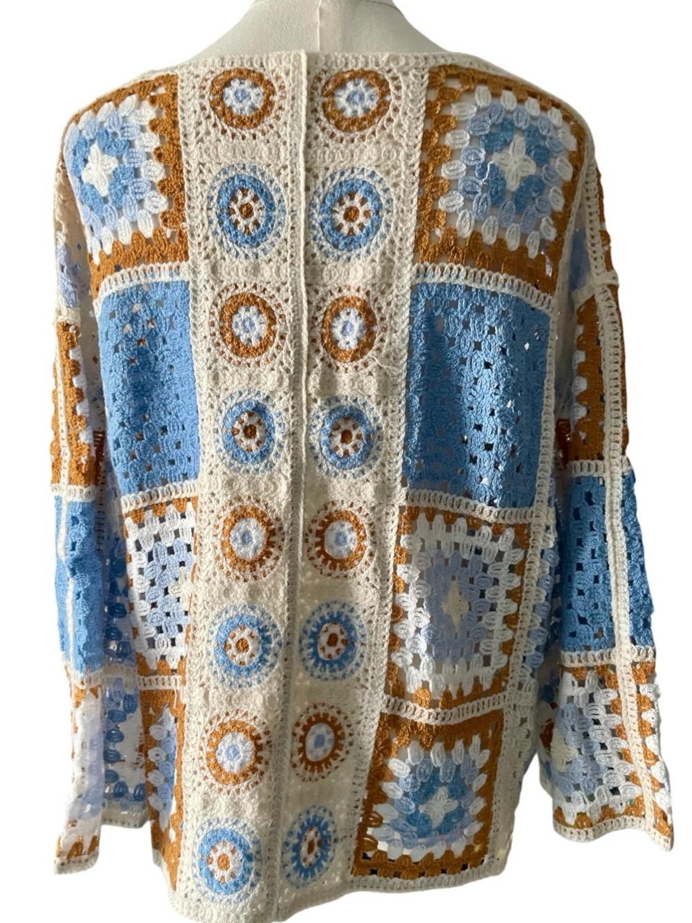 POL Granny Square Crochet Cardigan Sweater Boho Patchwork OS, NIB - Picture 5 of 13